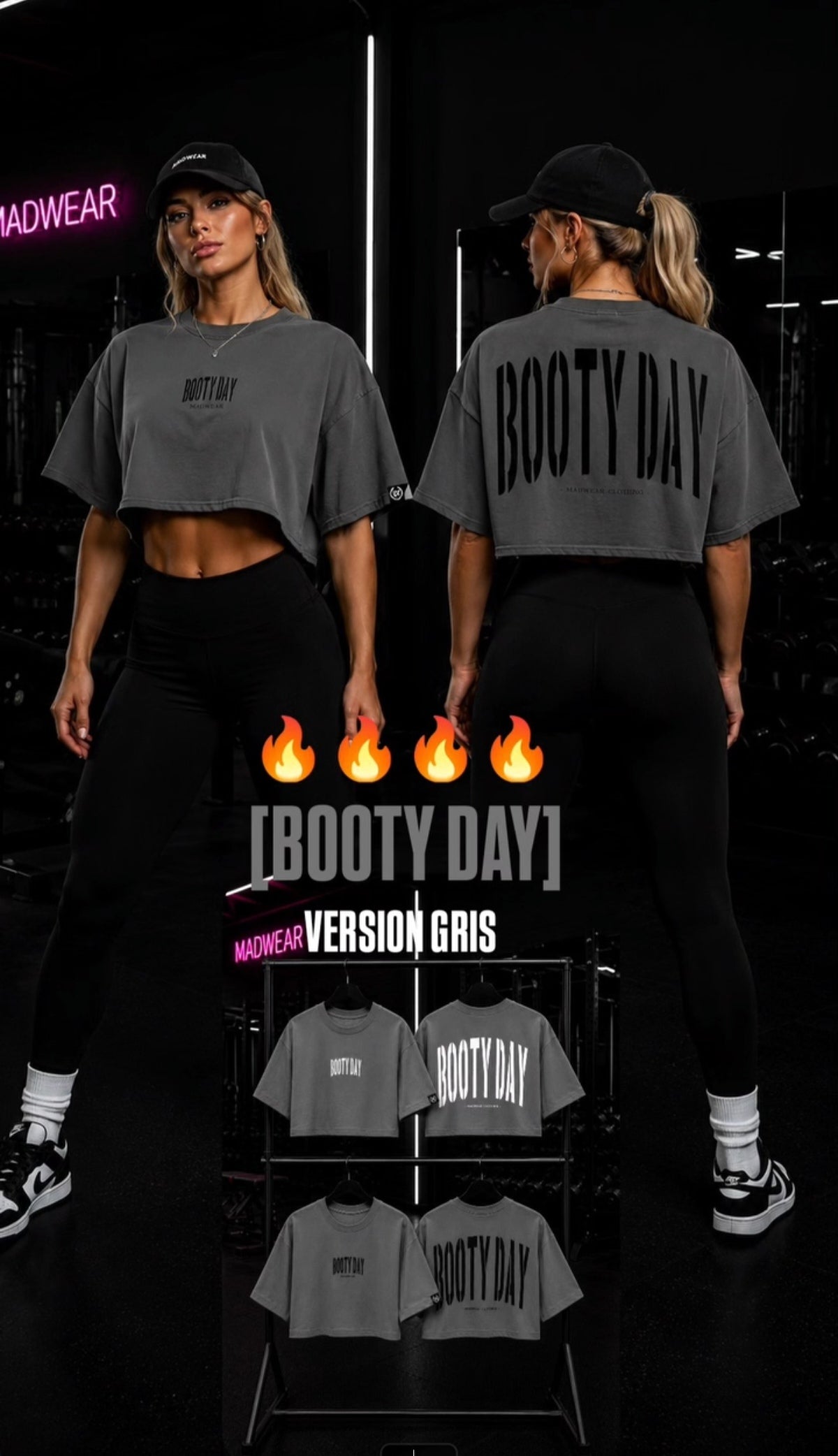 CROP TOP GRIS BOOTY DAY LETRAS NEGRO