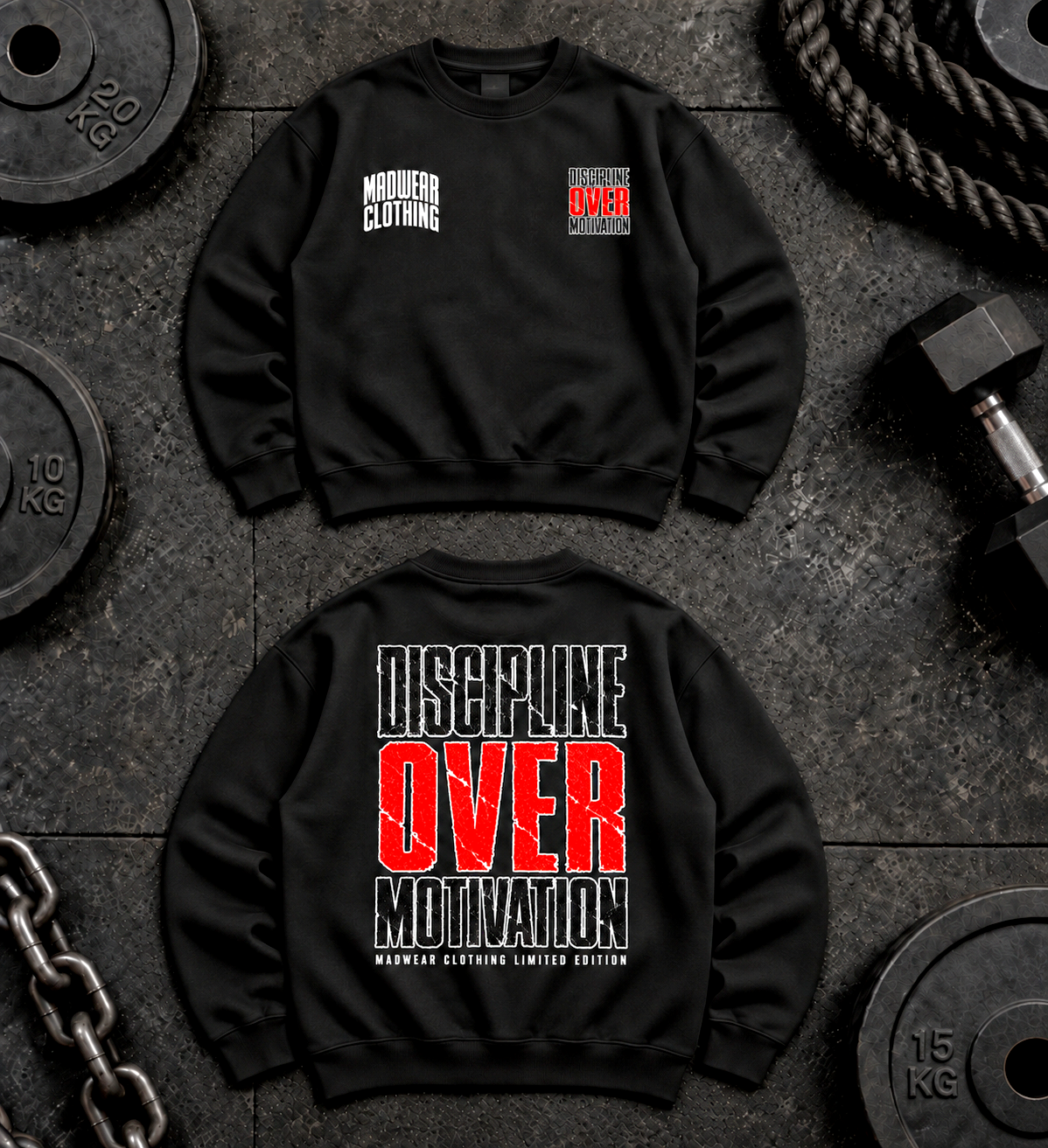 DISCIPLINE OVER MOTIVATION SUDADERA SIN GORRO CREW NECK