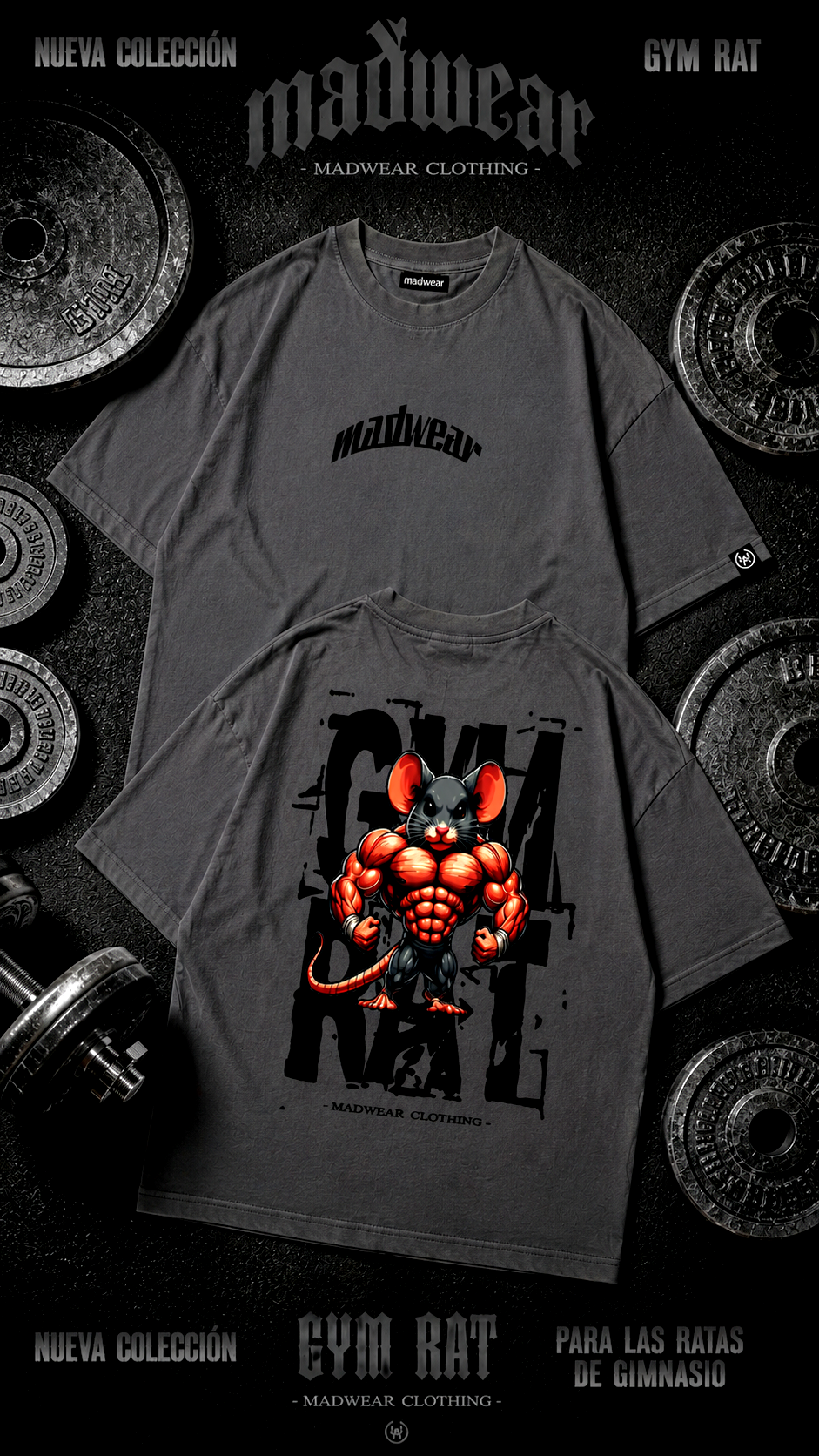 CAMISETA OVERSIZED GYMRAT DARK GREY EDITION